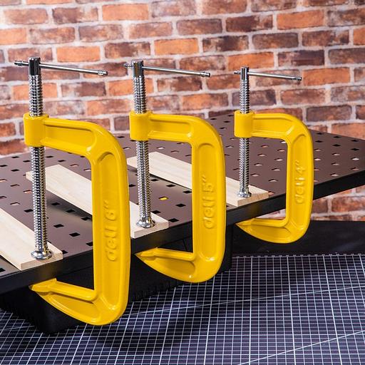 Струбцина G-образная усиленная Deli DL-G204 высота зажима 100мм, глубина зажима 50мм фото 5