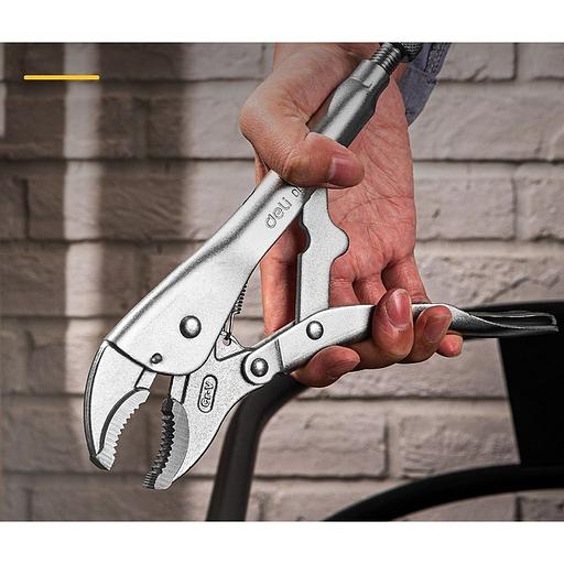 Зажимные клещи с изогнутыми губками Deli DL0381 200мм, рабочий ход 55мм, регулировочный винт фото 2