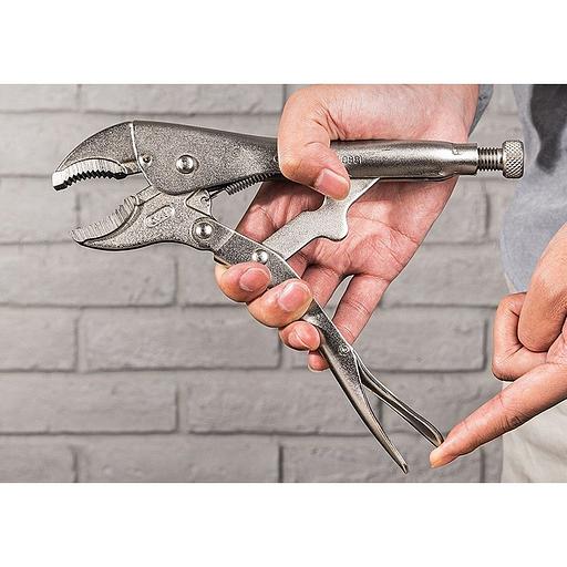 Зажимные клещи с изогнутыми губками Deli DL0381 200мм, рабочий ход 55мм, регулировочный винт фото 4