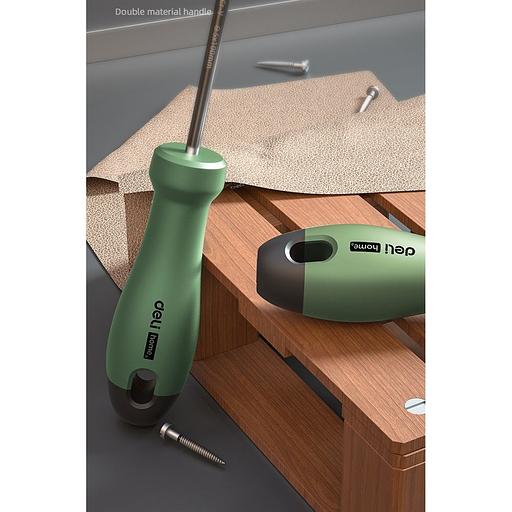 Набор отверток "Home Series Green" Deli HT1002L 2шт SL5x100+PH1x100, эксклюзивный дизайн, рукоятка из высококачественного софттач пластика фото 4