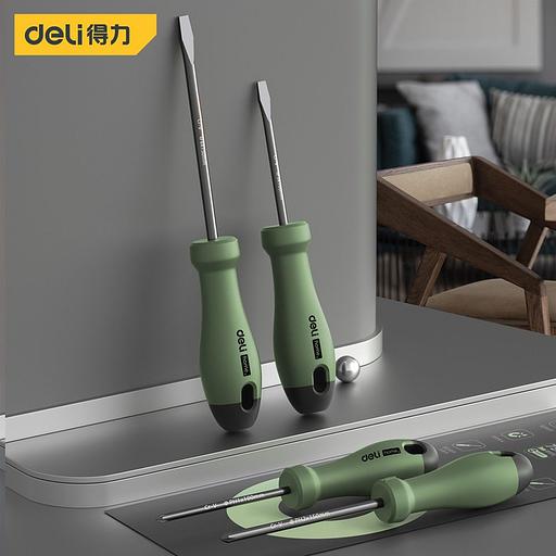Набор отверток "Home Series Green" Deli HT1004L 4шт SL5x100+SL6x150+PH1x100+PH2x150, эксклюзивный дизайн, рукоятка из высококачественного софттач пластика фото 2