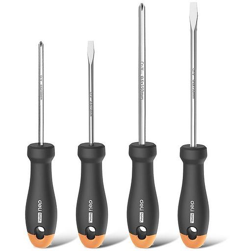 Набор отверток "Home Series Gray" Deli HT1004C 4шт SL5x100+SL6x150+PH1x100+PH2x150, эксклюзивный дизайн, рукоятка из высококачественного софттач пластика фото 1