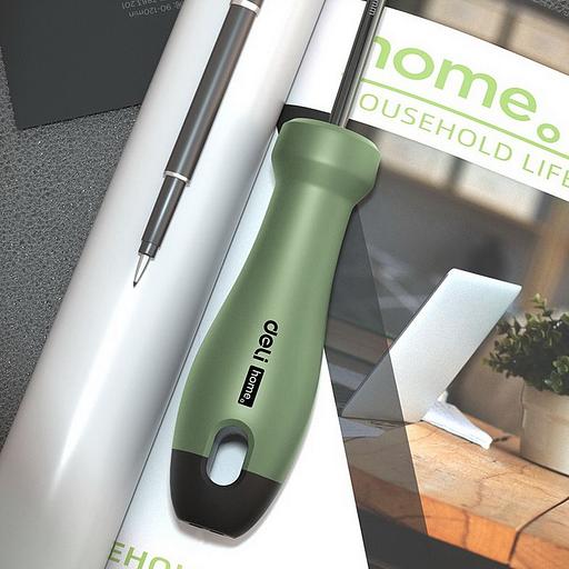 Крестовая отвертка "Home Series Green" Deli HT1205L PH1x100мм Эксклюзивный дизайн, рукоятка из высококачественного софттач пластика фото 2