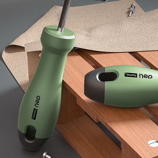Крестовая отвертка "Home Series Green" Deli HT1205L PH1x100мм Эксклюзивный дизайн, рукоятка из высококачественного софттач пластика фото 4