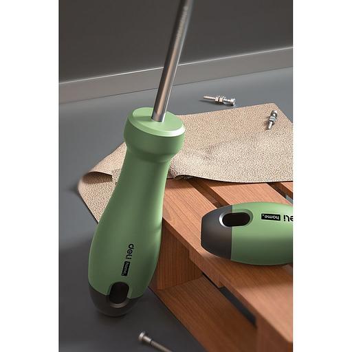 Крестовая отвертка "Home Series Green" Deli HT1206L PH2x150мм Эксклюзивный дизайн, рукоятка из высококачественного софттач пластика фото 4