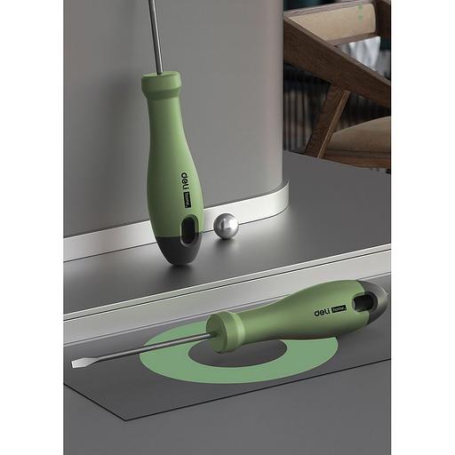 Шлицевая отвёртка "Home Series Green" Deli HT1103L 3x75мм Эксклюзивный дизайн, рукоятка из высококачественного софттач пластика фото 6