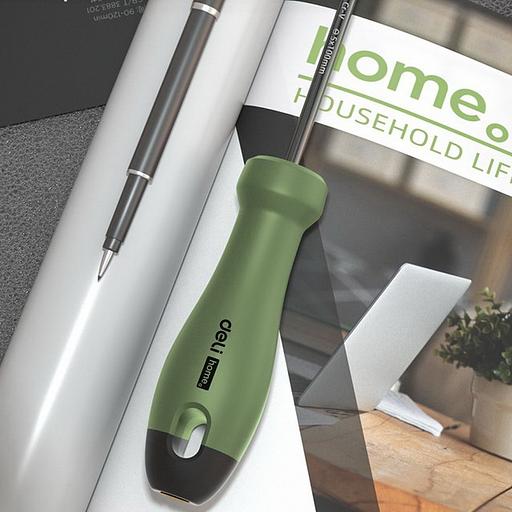 Шлицевая отвёртка "Home Series Green" Deli HT1105L 5x100мм Эксклюзивный дизайн, рукоятка из высококачественного софттач пластика фото 2