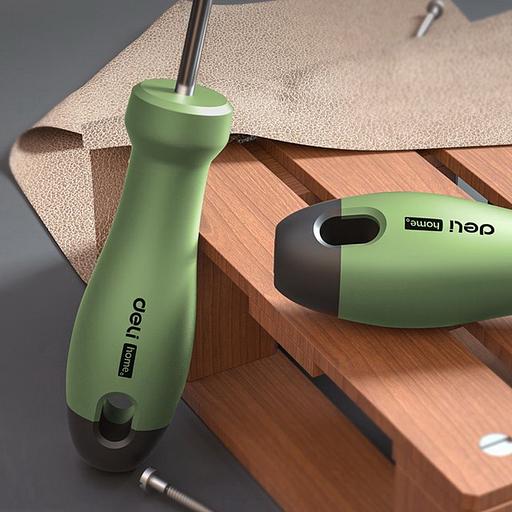 Шлицевая отвёртка "Home Series Green" Deli HT1105L 5x100мм Эксклюзивный дизайн, рукоятка из высококачественного софттач пластика фото 3