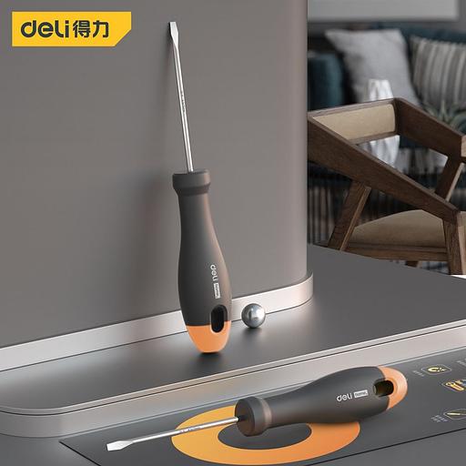 Шлицевая отвёртка "Home Series Gray" Deli HT1103C 3x75мм Эксклюзивный дизайн, рукоятка из высококачественного софттач пластика фото 2