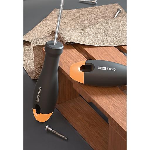 Шлицевая отвёртка "Home Series Gray" Deli HT1103C 3x75мм Эксклюзивный дизайн, рукоятка из высококачественного софттач пластика фото 5