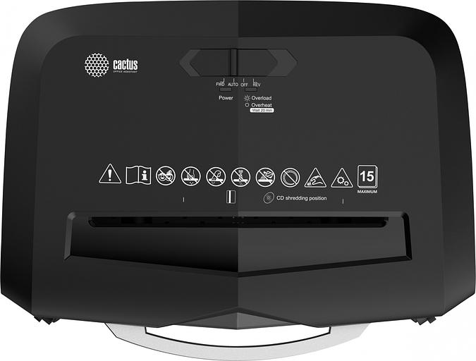Шредер Cactus CS-SH-15-20-4X35 черный/серый (секр.P-4) перекрестный 15лист. 20лтр. скрепки скобы пл.карты CD фото 3