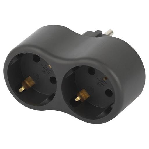 ЭРА Б0059722 Разветвитель электрический SPx-2e-B на 2 розетки с заземлением 16А черный фото 1