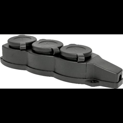 EKF RPS-015-16-230-44 Розетка трехместная с защит. крышками каучуковая 230В 2P+PE 16A IP44 EKF PROxima фото 1