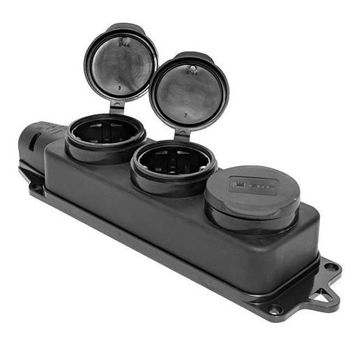 EKF RPS-015-16-230-44 Розетка трехместная с защит. крышками каучуковая 230В 2P+PE 16A IP44 EKF PROxima фото 5