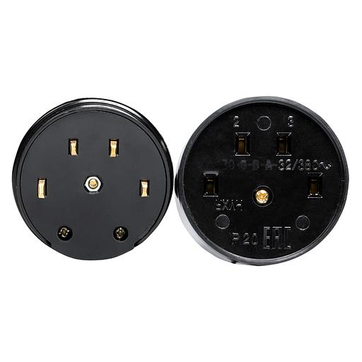 EKF AS-380-O-04 Разъем РШ-ВШ 32А 380В 3P+PE (ОУ) карболитовый черный EKF PROxima фото 3