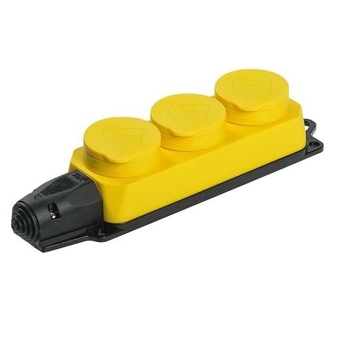 Iek PKR61-016-2-K05 РБ33-1-0м Розетка трехместная с защитными крышками ОМЕГА IP44 жёлтая фото 1