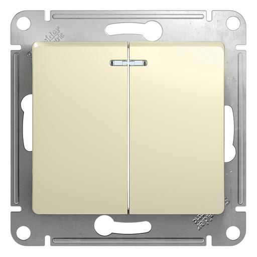 Systeme electric GSL000253 GLOSSA 2-клавишный ВЫКЛЮЧАТЕЛЬ с подсветкой, сх.5а, 10АХ, механизм, БЕЖЕВЫЙ фото 1