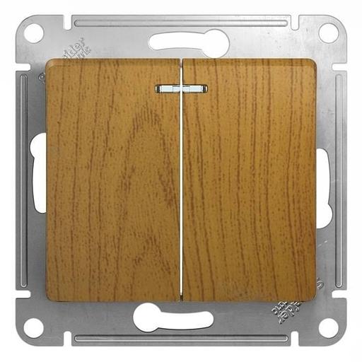 Systeme electric GSL000553 GLOSSA 2-клавишный ВЫКЛЮЧАТЕЛЬ с подсветкой,сх.5а,10АХ,механизм, ДЕРЕВО ДУБ фото 1