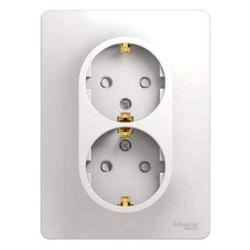 Systeme electric GSL000126 GLOSSA РОЗЕТКА двойная с заземлением со шторками, 16А, в сборе, БЕЛЫЙ фото 1
