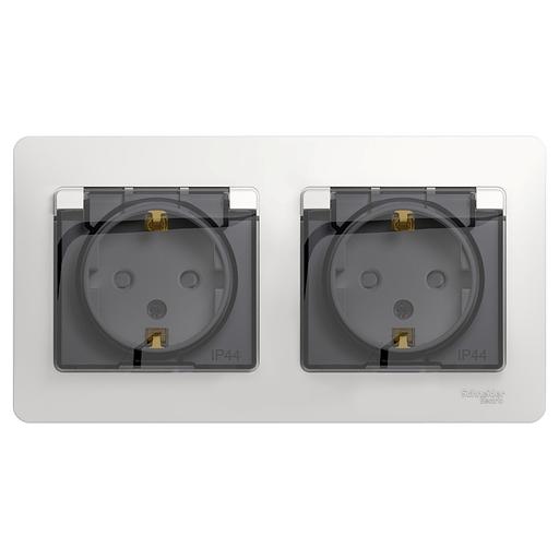 Systeme electric GSL000147 GLOSSA РОЗЕТКА двойная с заземлением, со шторками, в сборе, IP44, БЕЛЫЙ фото 1