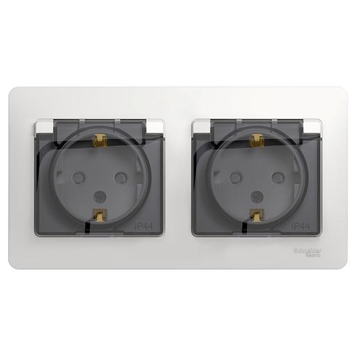 Systeme electric GSL000147 GLOSSA РОЗЕТКА двойная с заземлением, со шторками, в сборе, IP44, БЕЛЫЙ фото 2
