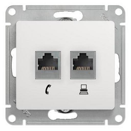Systeme electric GSL000185 GLOSSA РОЗЕТКА двойная RJ11+RJ45, кат.5E, механизм, БЕЛЫЙ фото 1