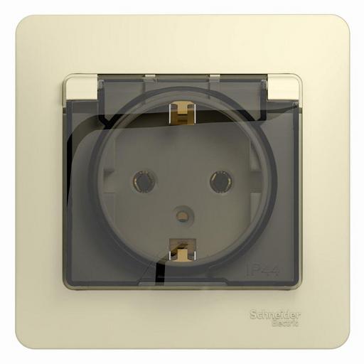 Systeme electric GSL000246 GLOSSA РОЗЕТКА с заземлением со шторками с крышкой, 16А, IP20, в сборе, БЕЖЕВЫЙ фото 1