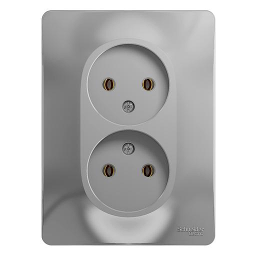 Systeme electric GSL000320 GLOSSA РОЗЕТКА двойная без заземления,16А, в сборе, АЛЮМИНИЙ фото 1