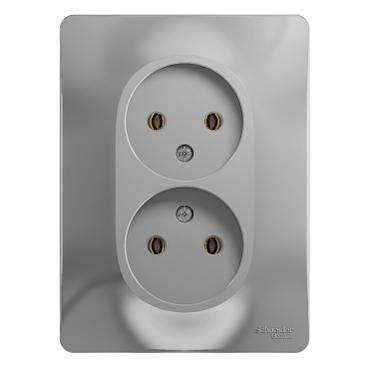 Systeme electric GSL000320 GLOSSA РОЗЕТКА двойная без заземления,16А, в сборе, АЛЮМИНИЙ фото 2