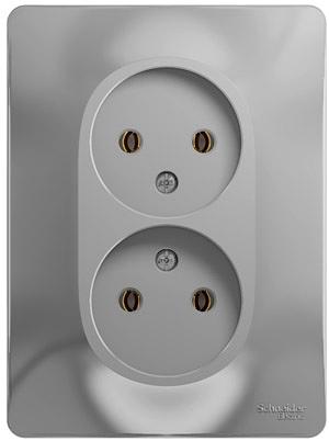 Systeme electric GSL000320 GLOSSA РОЗЕТКА двойная без заземления,16А, в сборе, АЛЮМИНИЙ фото 3