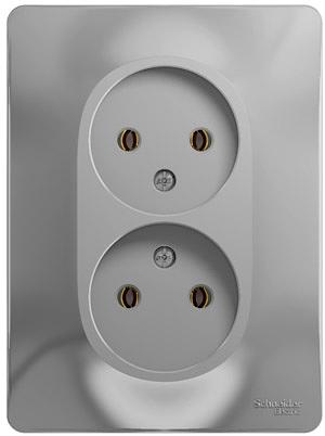 Systeme electric GSL000320 GLOSSA РОЗЕТКА двойная без заземления,16А, в сборе, АЛЮМИНИЙ фото 4