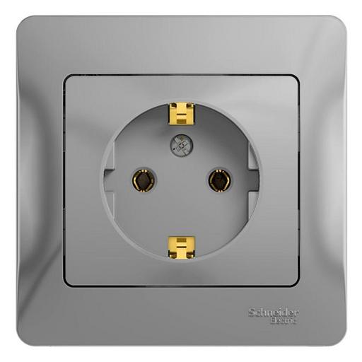 Systeme electric GSL000342 GLOSSA РОЗЕТКА с заземлением, 16А, в сборе, АЛЮМИНИЙ фото 1