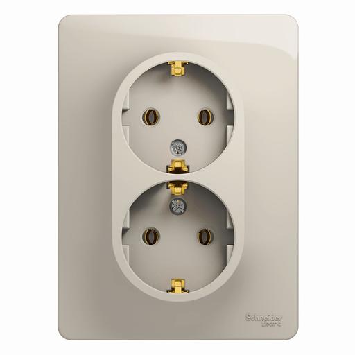 Systeme electric GSL000924 GLOSSA РОЗЕТКА двойная с заземлением,16А, 250В, в сборе,МОЛОЧНЫЙ фото 1
