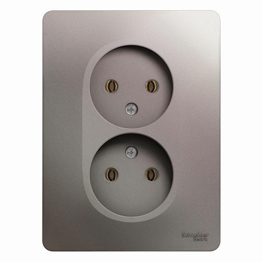 Systeme electric GSL001220 GLOSSA РОЗЕТКА двойная без заземления,16А, 250В, в сборе,ПЛАТИНА фото 1