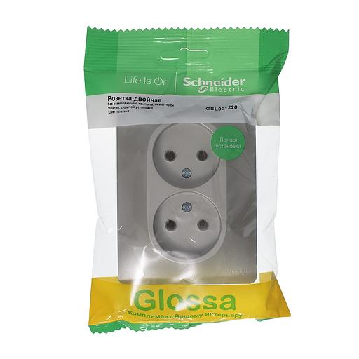 Systeme electric GSL001220 GLOSSA РОЗЕТКА двойная без заземления,16А, 250В, в сборе,ПЛАТИНА фото 2