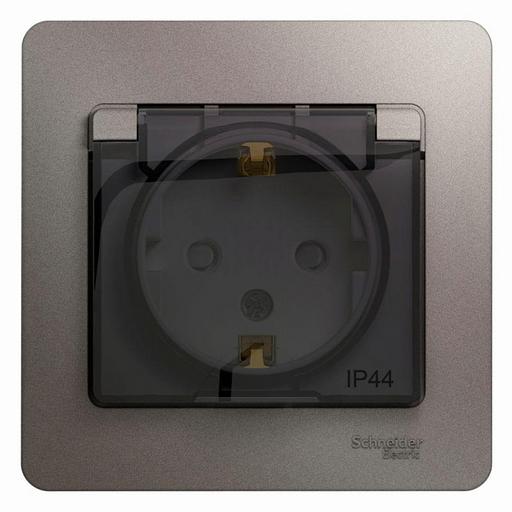 Systeme electric GSL001248 GLOSSA РОЗЕТКА с зазем. со шторками с крышкой,IP44,16А, 250В, в сборе,ПЛАТИНА фото 1