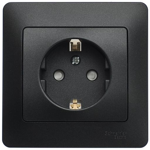 Systeme electric GSL001344 GLOSSA РОЗЕТКА с заземлением со шторками,16А, 250В, в сборе,ГРАФИТ фото 1