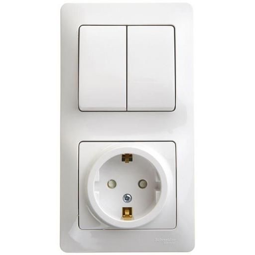 Systeme electric GSL000174 GLOSSA БЛОК: РОЗЕТКА с зазем. со шторками+ 2-клавишный ВЫКЛЮЧАТЕЛЬ БЕЛЫЙ фото 1