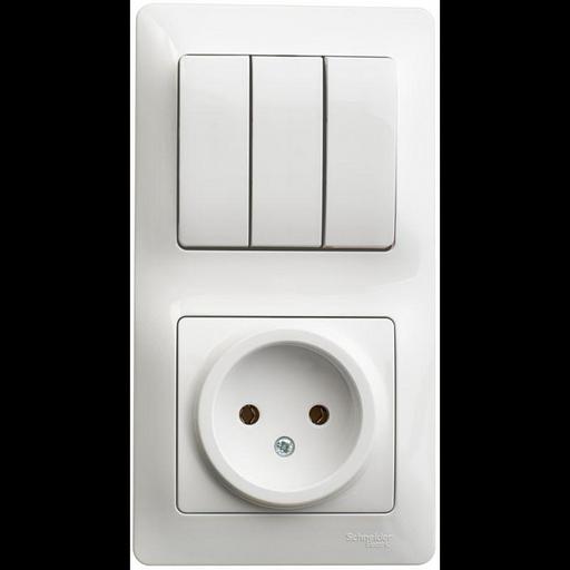 Systeme electric GSL000176 GLOSSA БЛОК: РОЗЕТКА + 3кл. ВЫКЛЮЧАТЕЛЬ БЕЛЫЙ фото 1