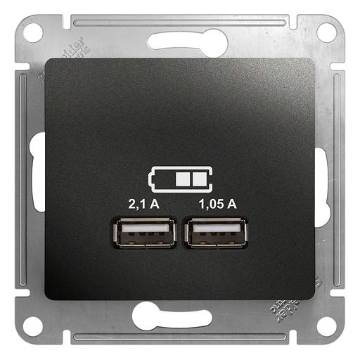 Systeme electric GSL000733 GLOSSA USB РОЗЕТКА,5В/2100мА, 2х5В/1050мА, механизм, АНТРАЦИТ фото 1