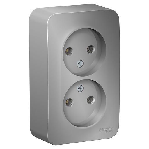 Systeme electric BLNRA000203 BLANCA О/У РОЗЕТКА двойная без заземления без штор., 16А, 250В, АЛЮМИНИЙ фото 2