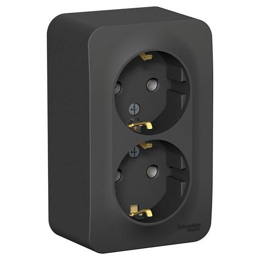 Systeme electric BLNRA010206 BLANCA О/У РОЗЕТКА двойная с заземлением без шторок, 16А, 250В, АНТРАЦИТ фото 1