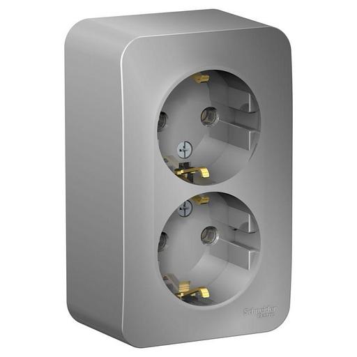 Systeme electric BLNRA010213 BLANCA О/У РОЗЕТКА двойная с заземл. без штор. ИЗОЛ.ПЛ.,16А, 250В, АЛЮМИНИЙ фото 1
