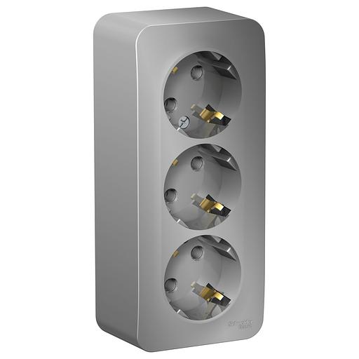 Systeme electric BLNRA010313 BLANCA О/У РОЗЕТКА 3-я с заземлением без штор. ИЗОЛ.ПЛ.,16А, 250В, АЛЮМИНИЙ фото 1