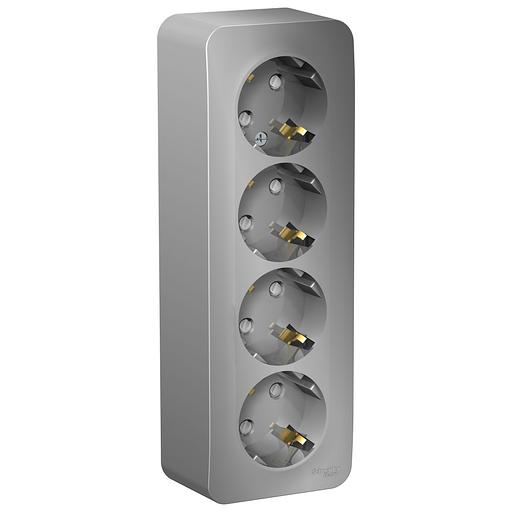 Systeme electric BLNRA011413 BLANCA О/У РОЗЕТКА 4-я с заземл. со шторк. ИЗОЛ.ПЛ.,16А, 250В, АЛЮМИНИЙ фото 1