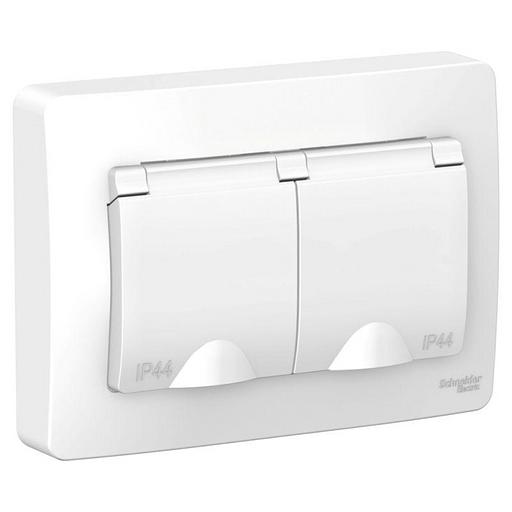 Systeme electric BLNRS441121 BLANCA С/У IP44 РОЗЕТКА двойная с заземл. со шторк.,с крышками, 16А, 250В, БЕЛЫЙ фото 1