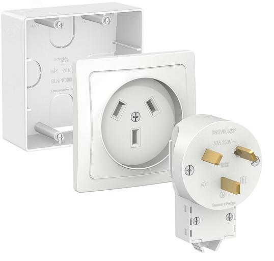 Systeme electric BLNSK003231 BLANCA СИЛОВОЙ КОМПЛЕКТ 32 А, 250 В: розетка, вилка, подъемная коробка, БЕЛЫЙ фото 1