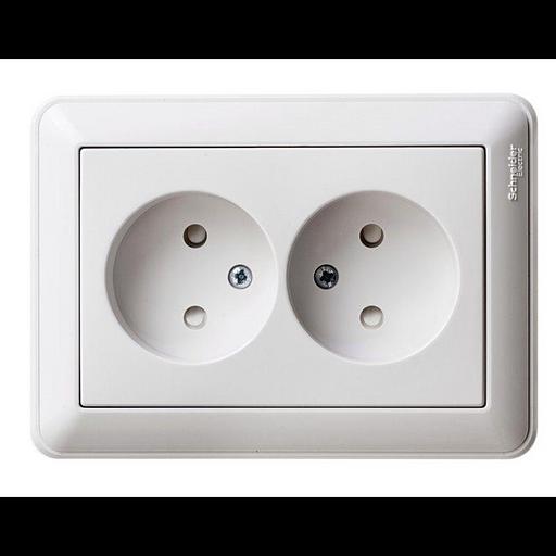 Systeme electric RS16-254-18 W59 РОЗЕТКА двойная без заземления со шторками, 16А, в сборе, БЕЛЫЙ фото 1