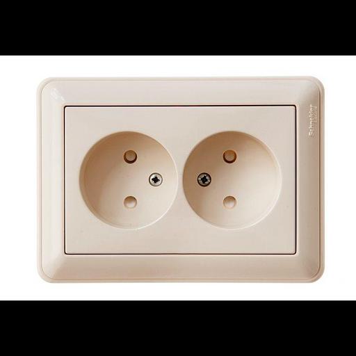 Systeme electric RS16-254-28 W59 РОЗЕТКА двойная без заземления со шторками, 16А, в сборе, СЛОНОВАЯ КОСТЬ фото 1