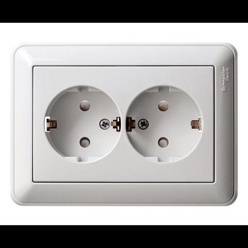 Systeme electric RS16-255-18 W59 РОЗЕТКА двойная с заземлением со шторками, 16А, в сборе, БЕЛЫЙ фото 1